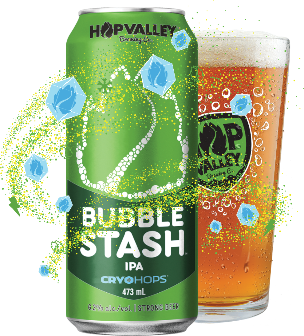 Hop Valley can with a glass